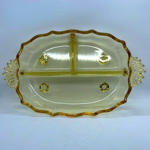 Vintage Fostoria Footed Baroque Divided Relish Dish, Topaz.